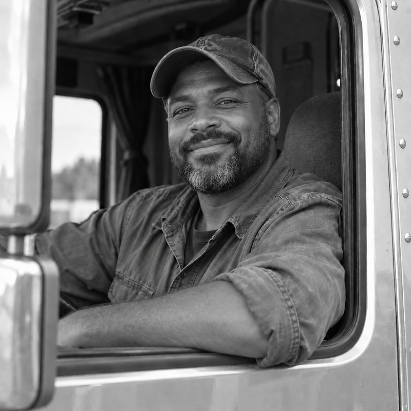 A Man In The Window Truck Smiling - San Francisco Compensation Lawyer -Boxer & Gerson, LLP